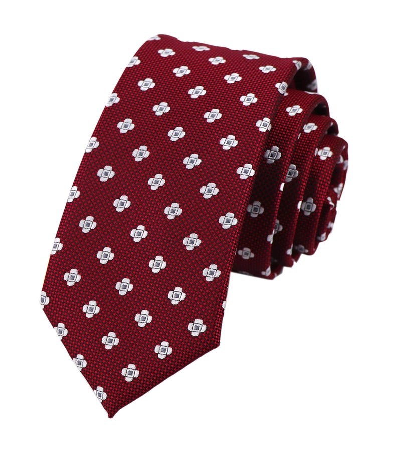 Ctskyte Slim Silk Necktie for Men Woven Jacquard Patterned Business Wedding Skinny Ties (Crimson Floral, One Size) - Image 1